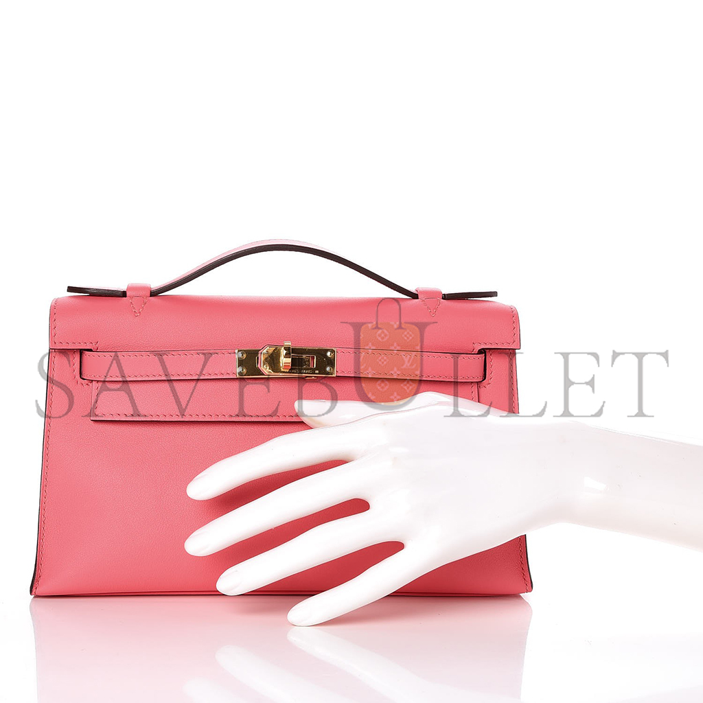 H**mes swift kelly pochette clutch rose azalee (22*14*7cm)